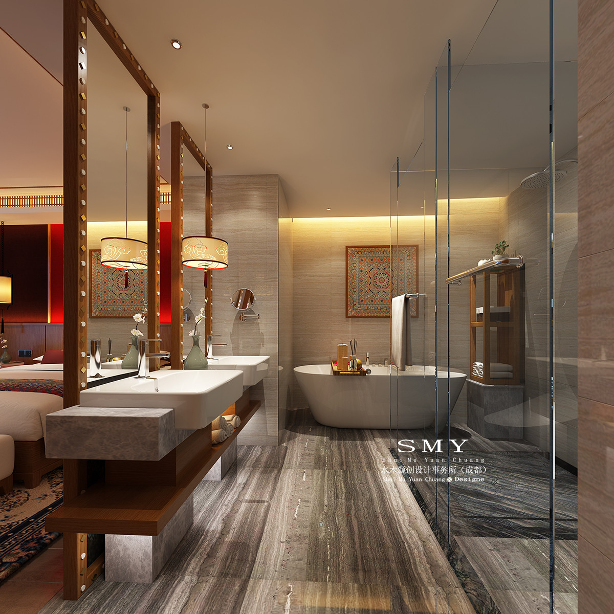 酒店洗浴間空間設計，浴缸選用及布置位置圖